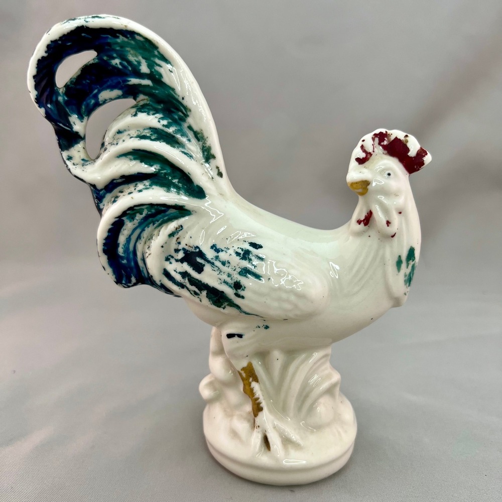Unbranded Rooster Figurine OS White Vintage Ceramic Farmhouse Decor Hand Painted